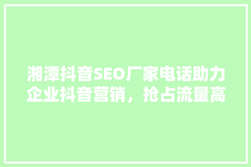 湘潭抖音SEO厂家电话助力企业抖音营销，抢占流量高地