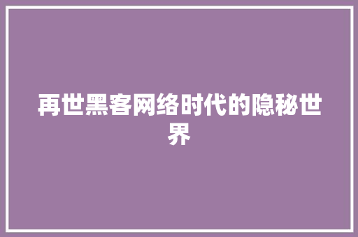 再世黑客网络时代的隐秘世界