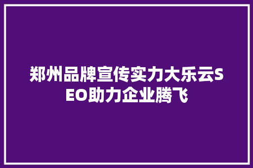 郑州品牌宣传实力大乐云SEO助力企业腾飞