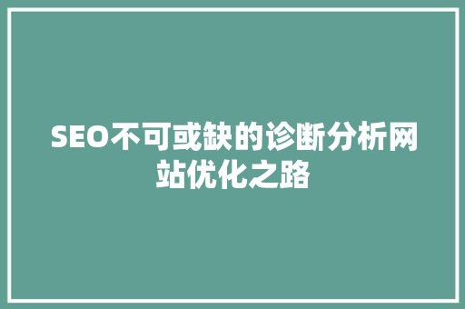 SEO不可或缺的诊断分析网站优化之路  第1张