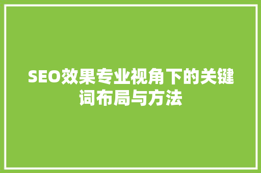 SEO效果专业视角下的关键词布局与方法