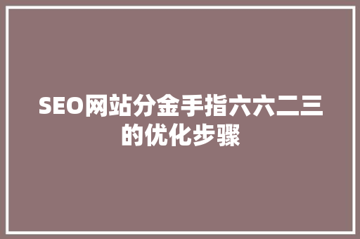 SEO网站分金手指六六二三的优化步骤