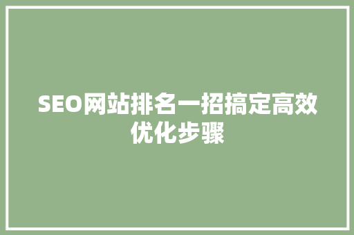 SEO网站排名一招搞定高效优化步骤