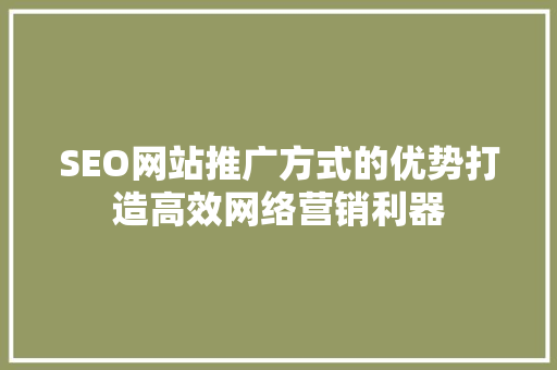 SEO网站推广方式的优势打造高效网络营销利器