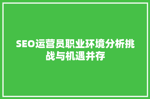 SEO运营员职业环境分析挑战与机遇并存