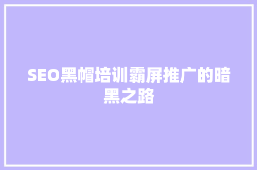 SEO黑帽培训霸屏推广的暗黑之路