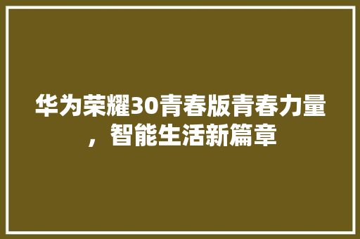 华为荣耀30青春版青春力量，智能生活新篇章