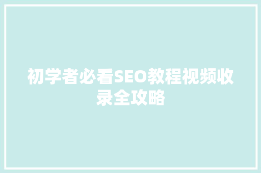 初学者必看SEO教程视频收录全攻略