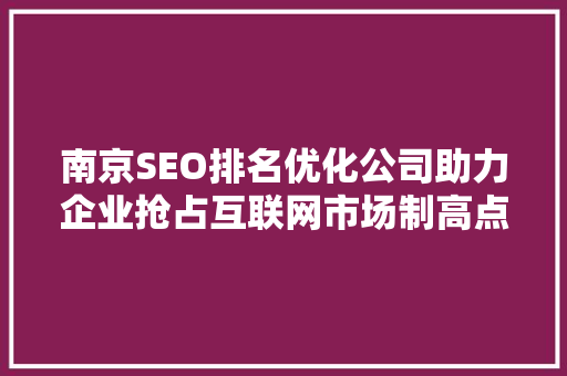 南京SEO排名优化公司助力企业抢占互联网市场制高点