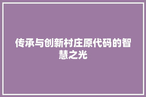 传承与创新村庄原代码的智慧之光