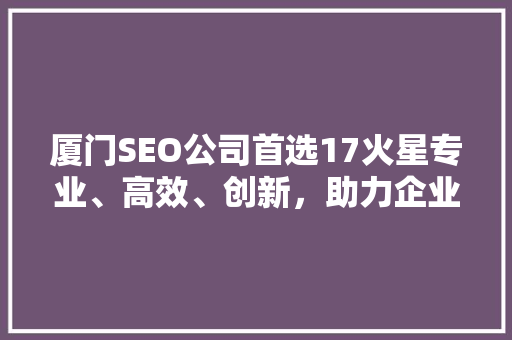 厦门SEO公司首选17火星专业、高效、创新，助力企业腾飞