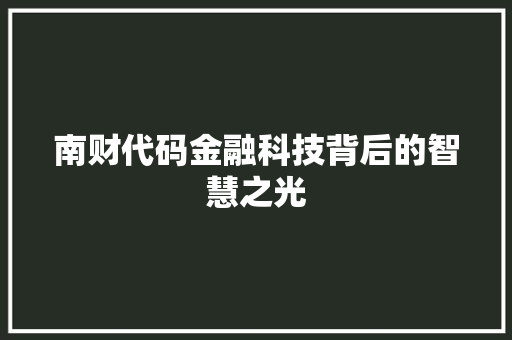 南财代码金融科技背后的智慧之光