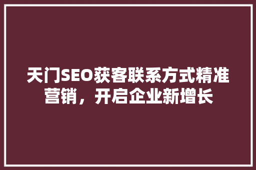 天门SEO获客联系方式精准营销，开启企业新增长
