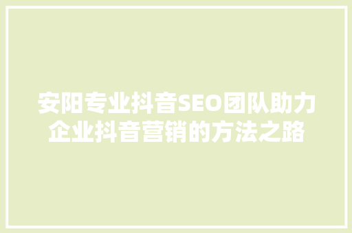 安阳专业抖音SEO团队助力企业抖音营销的方法之路