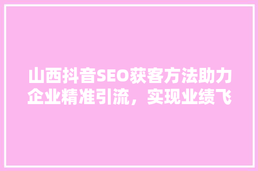 山西抖音SEO获客方法助力企业精准引流，实现业绩飞跃