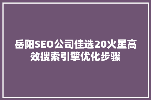 岳阳SEO公司佳选20火星高效搜索引擎优化步骤