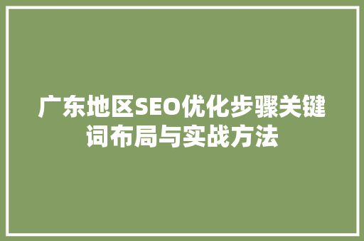 广东地区SEO优化步骤关键词布局与实战方法