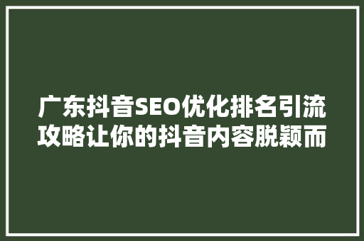 广东抖音SEO优化排名引流攻略让你的抖音内容脱颖而出