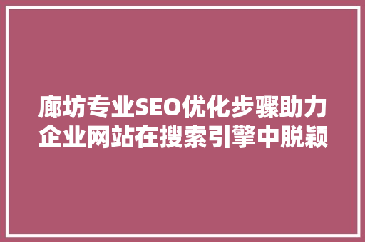 廊坊专业SEO优化步骤助力企业网站在搜索引擎中脱颖而出
