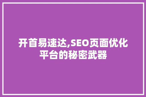 开首易速达,SEO页面优化平台的秘密武器