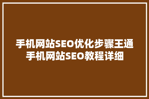 手机网站SEO优化步骤王通手机网站SEO教程详细