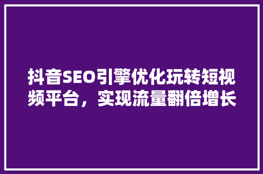 抖音SEO引擎优化玩转短视频平台，实现流量翻倍增长之路
