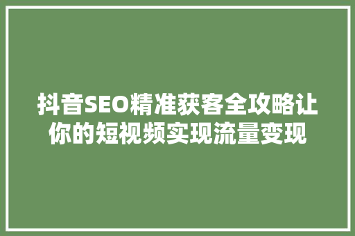 抖音SEO精准获客全攻略让你的短视频实现流量变现