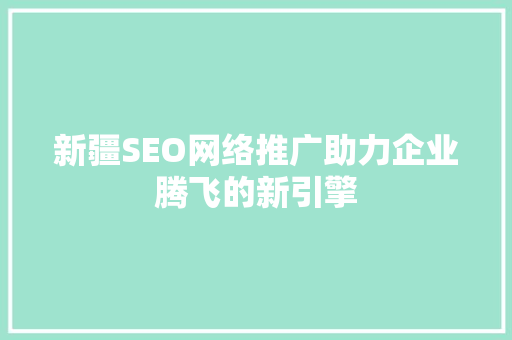 新疆SEO网络推广助力企业腾飞的新引擎