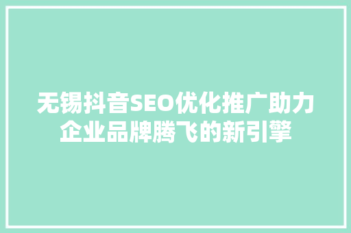 无锡抖音SEO优化推广助力企业品牌腾飞的新引擎