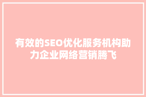 有效的SEO优化服务机构助力企业网络营销腾飞