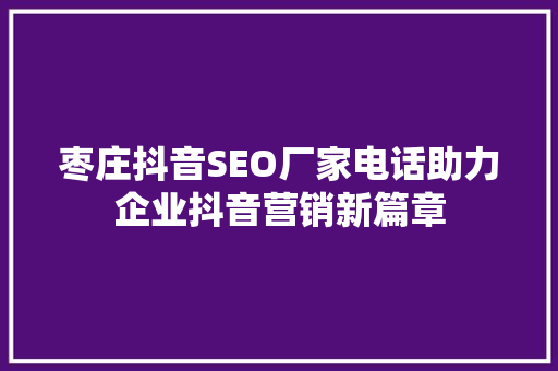 枣庄抖音SEO厂家电话助力企业抖音营销新篇章
