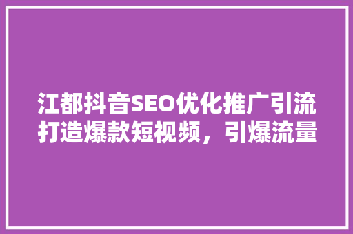 江都抖音SEO优化推广引流打造爆款短视频，引爆流量风暴