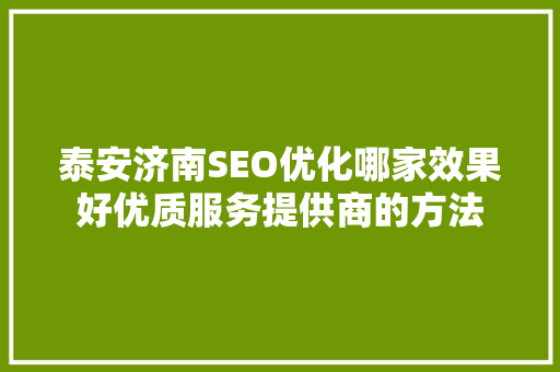 泰安济南SEO优化哪家效果好优质服务提供商的方法