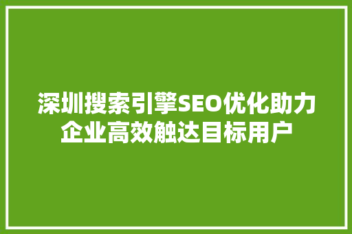 深圳搜索引擎SEO优化助力企业高效触达目标用户