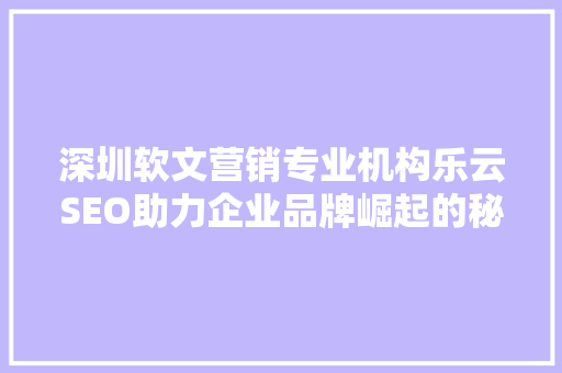 深圳软文营销专业机构乐云SEO助力企业品牌崛起的秘密武器