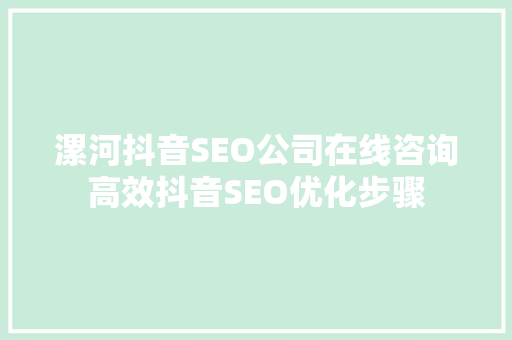 漯河抖音SEO公司在线咨询高效抖音SEO优化步骤