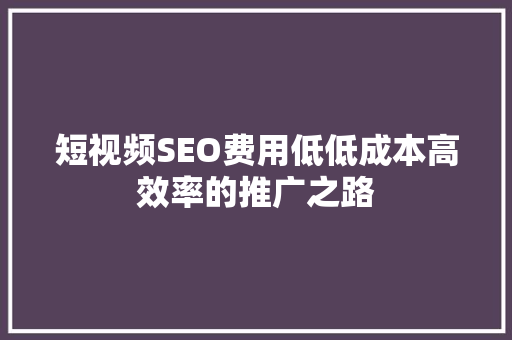 短视频SEO费用低低成本高效率的推广之路
