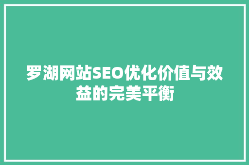 罗湖网站SEO优化价值与效益的完美平衡