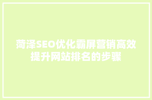 菏泽SEO优化霸屏营销高效提升网站排名的步骤