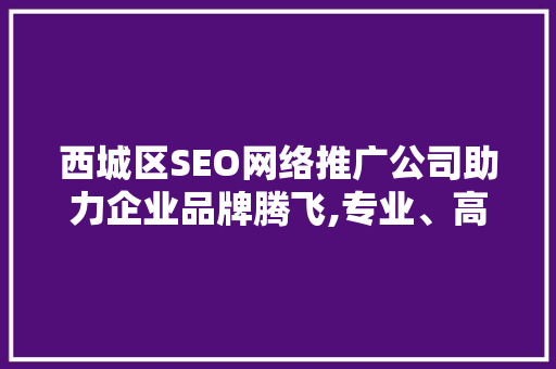 西城区SEO网络推广公司助力企业品牌腾飞,专业、高效、精准的互联网营销步骤