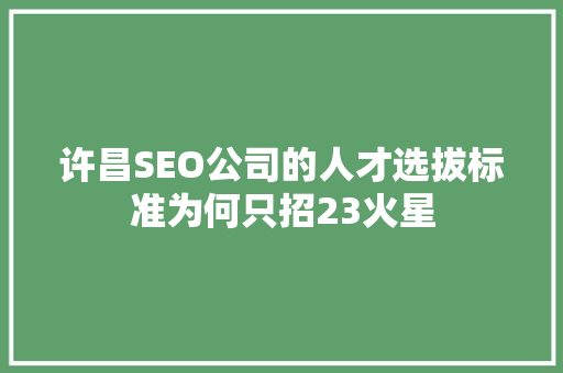 许昌SEO公司的人才选拔标准为何只招23火星