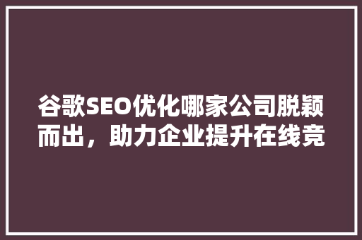 谷歌SEO优化哪家公司脱颖而出，助力企业提升在线竞争力