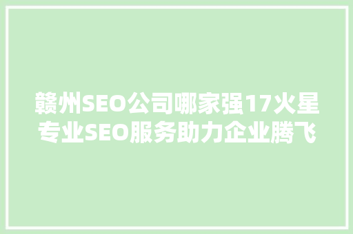赣州SEO公司哪家强17火星专业SEO服务助力企业腾飞