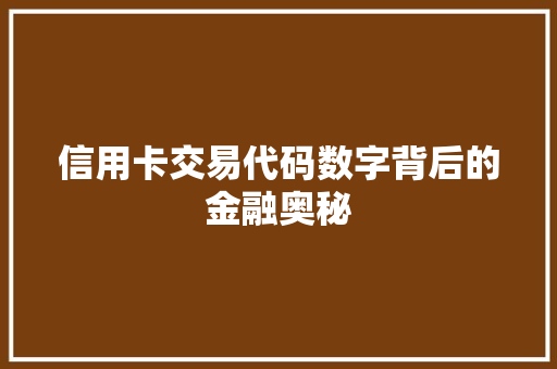信用卡交易代码数字背后的金融奥秘