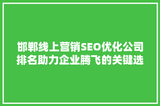 邯郸线上营销SEO优化公司排名助力企业腾飞的关键选择