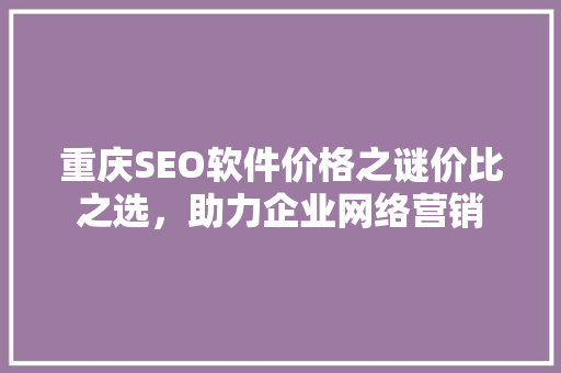 重庆SEO软件价格之谜价比之选，助力企业网络营销