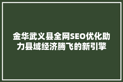 金华武义县全网SEO优化助力县域经济腾飞的新引擎