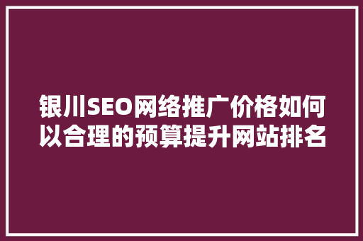 银川SEO网络推广价格如何以合理的预算提升网站排名与流量