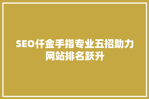 SEO仟金手指专业五招助力网站排名跃升