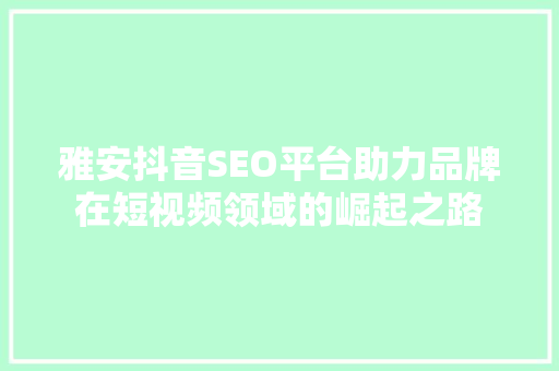雅安抖音SEO平台助力品牌在短视频领域的崛起之路
